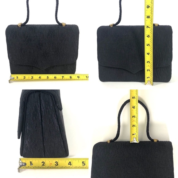 Crown Lewis Vintage Black Jacquard Evening Bag Top Handle Handbag - Picture 12 of 12